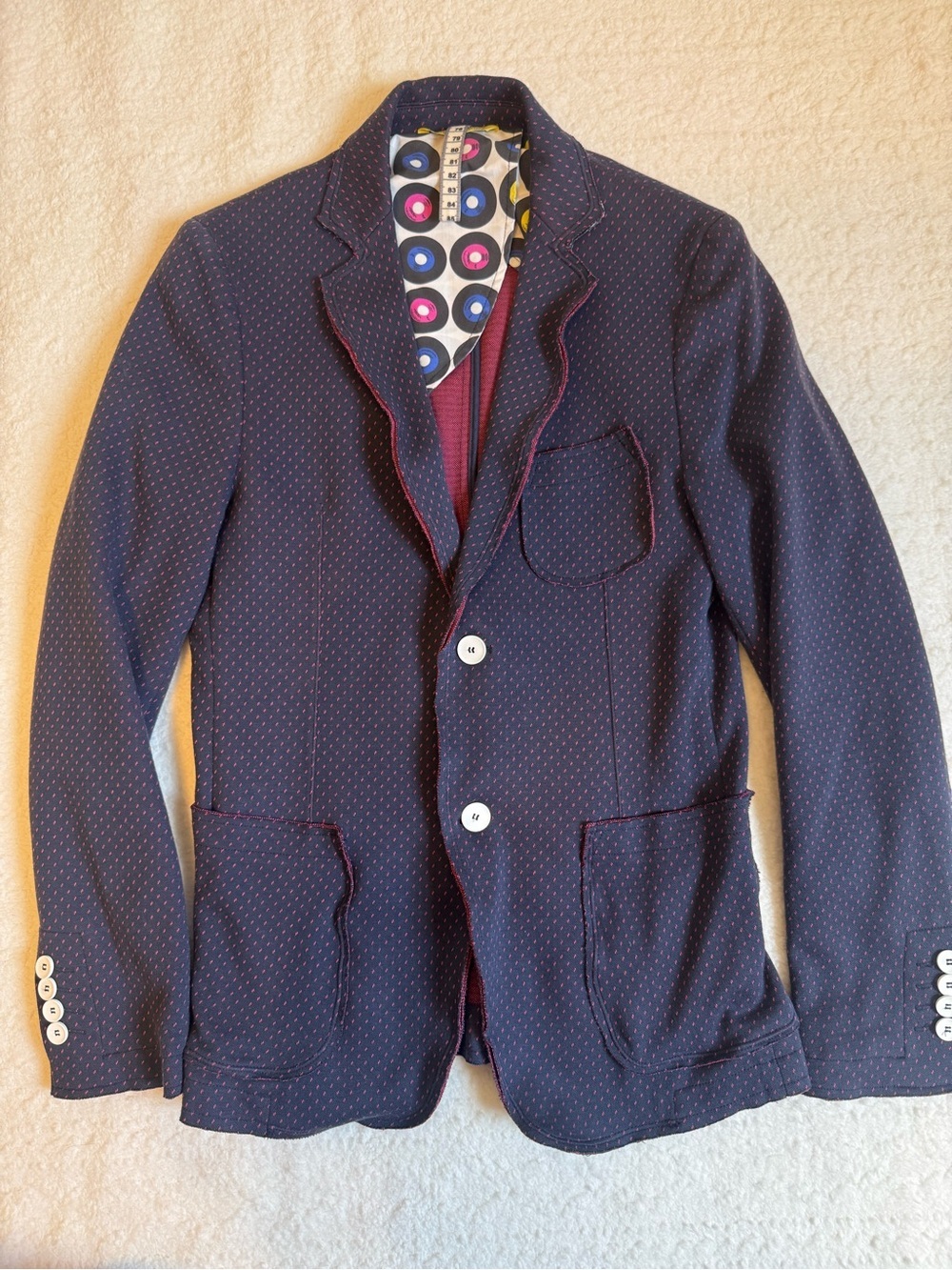 Berna Navy Red Micro Dot Knit Blazer Jacket Stretch Cotton Blend EU 44